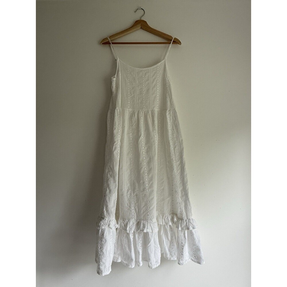 White Eyelet Midi Dress with Ruffle Hem
